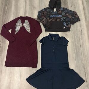 Girl’s angel wing sweater dress adidas sweater hoodie and uniform dress size 7-8